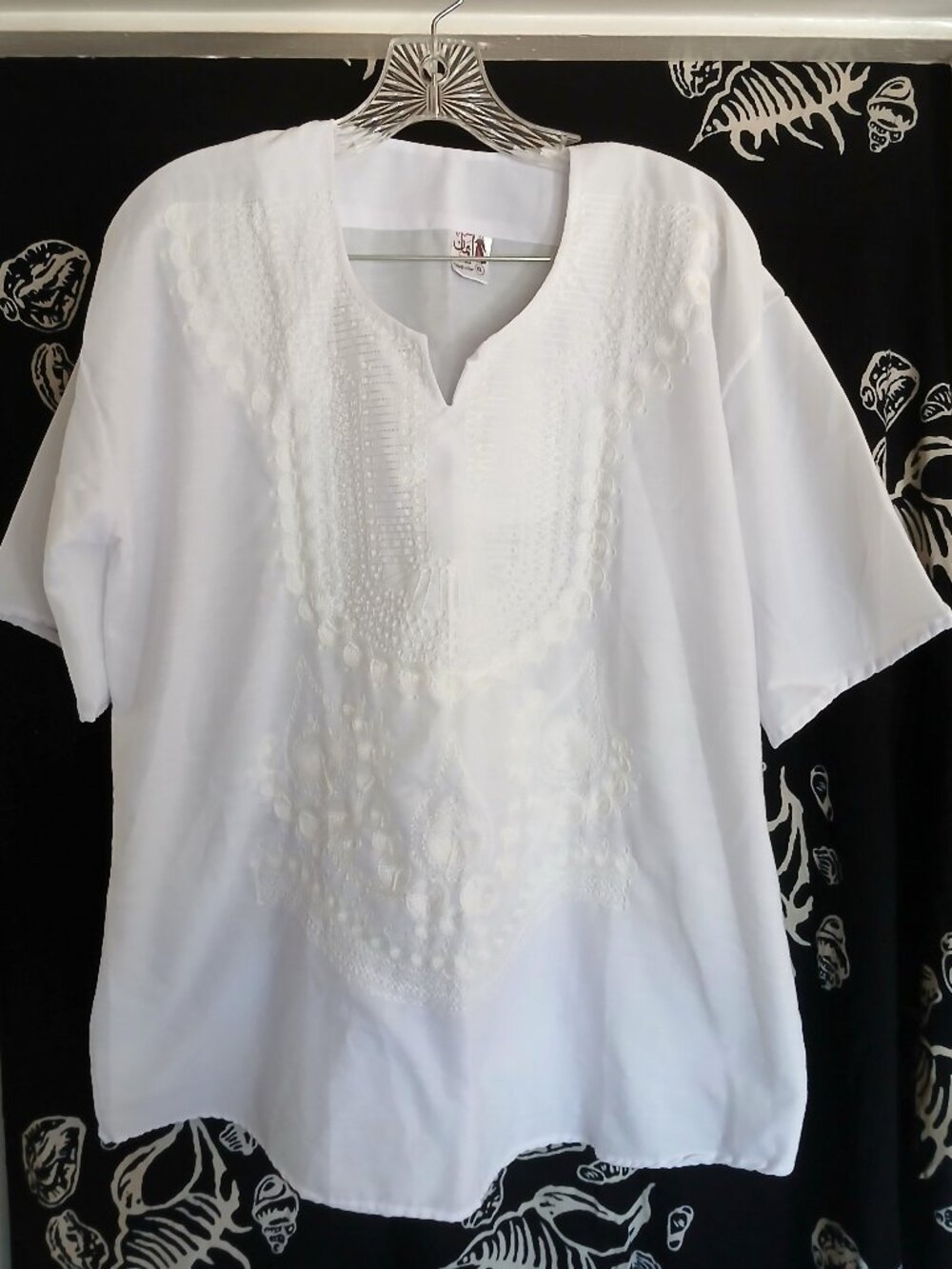 Miss Eman White Embroidered Cotton Top Shirt XL Boho Resortwear Cottagecore